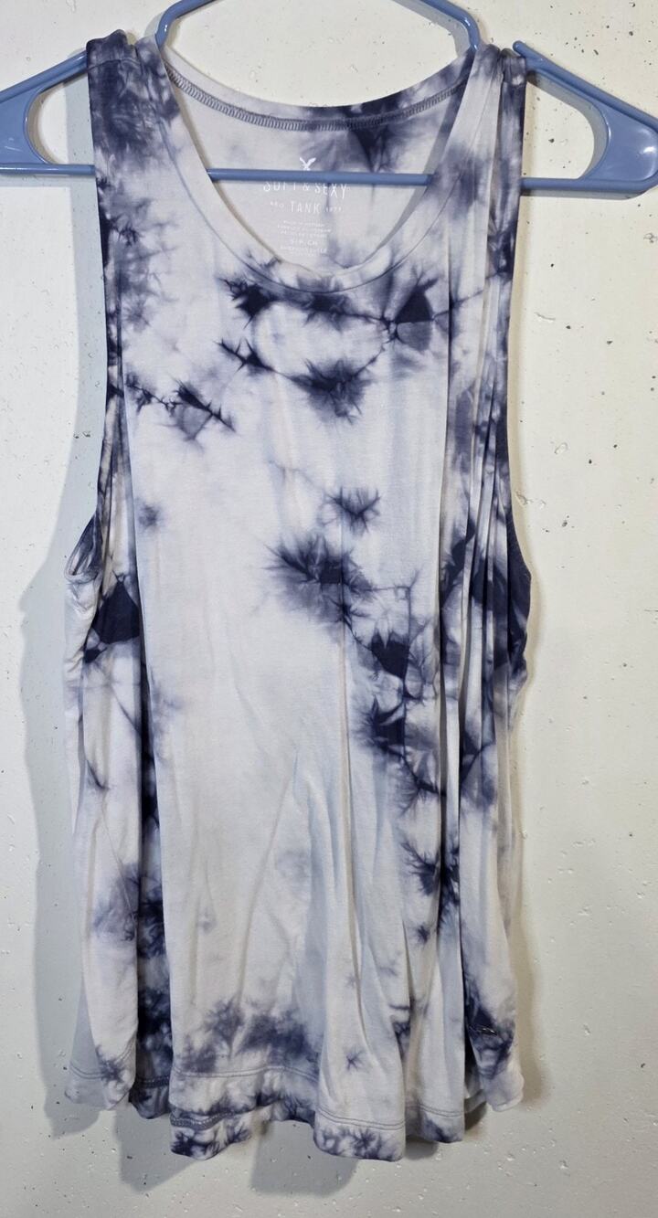 Soft & Sexy Tank Top Women's Smalp Navy Blue Tie Dye Crew Neck Sleeveless